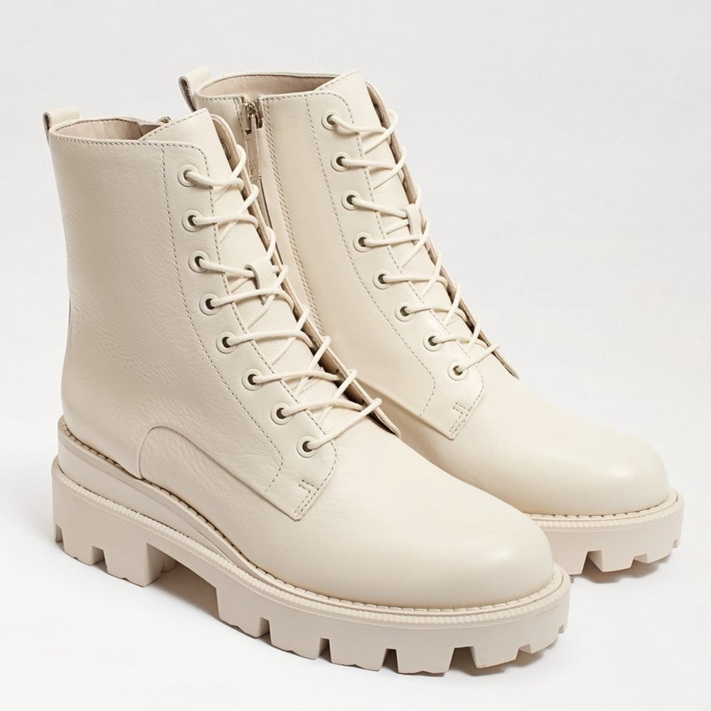 Sam Edelmann Garret Platform Combat Boots Ivory Leather Waterproof 11 NEW